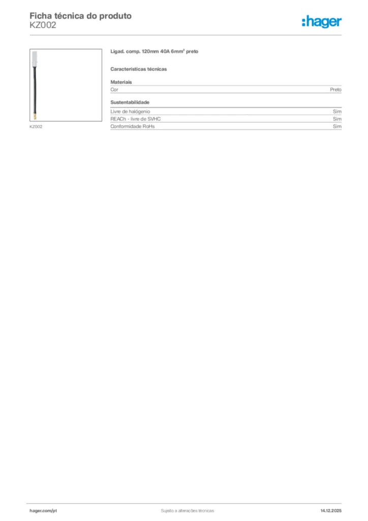 Imagem Hager Ficha técnica do produto KZ002 | Hager Portugal