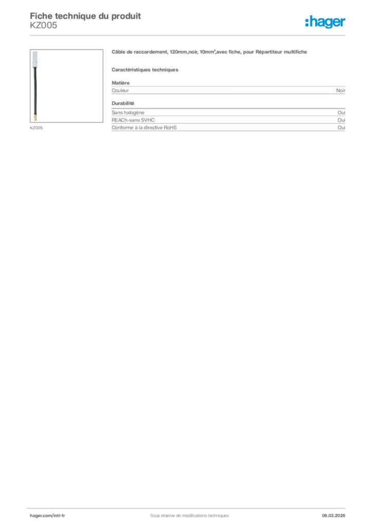 Image Hager Fiche technique du produit KZ005 | Hager Afrique