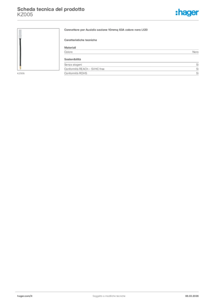 Immagine Hager Scheda tecnica del prodotto KZ005 | Hager Italia