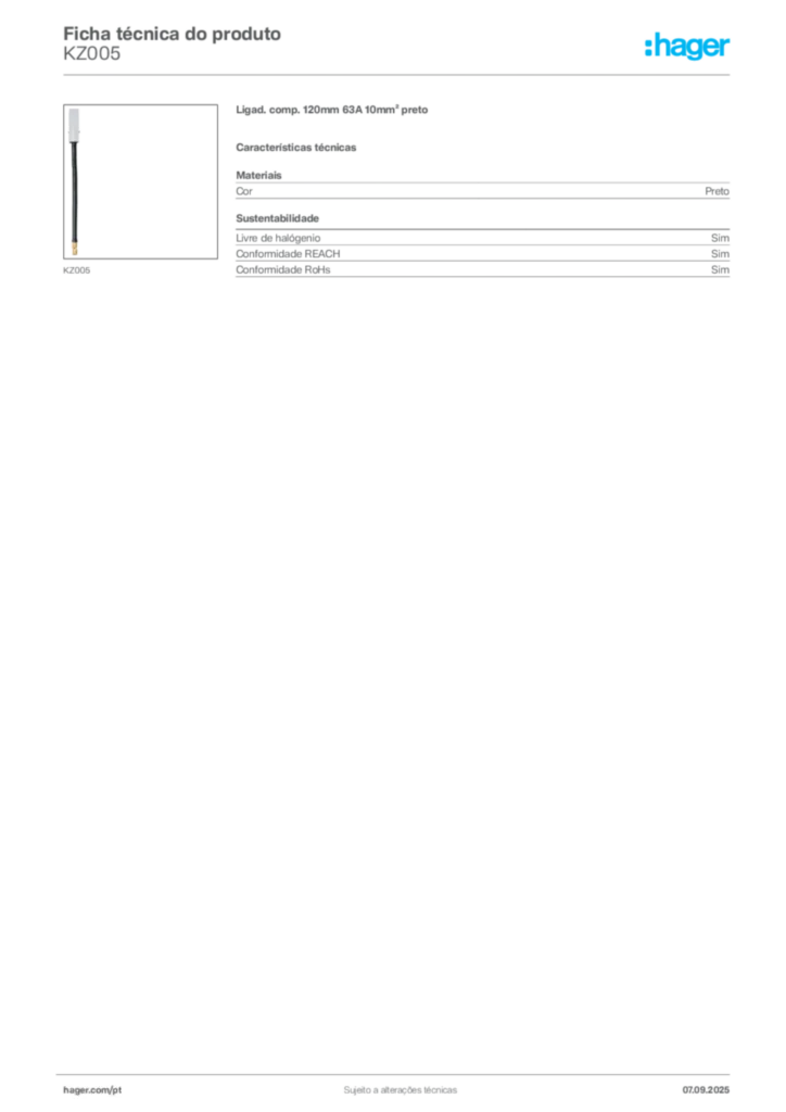 Imagem Hager Ficha técnica do produto KZ005 | Hager Portugal