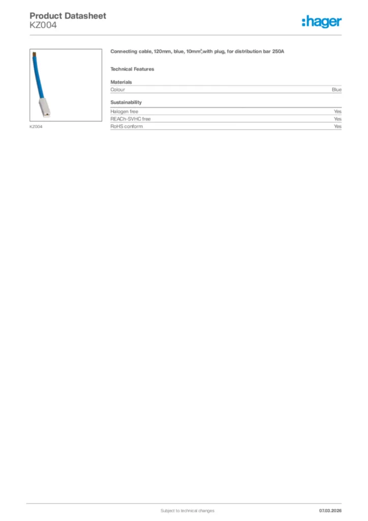Image Hager Product data sheet KZ004  | Hager Africa
