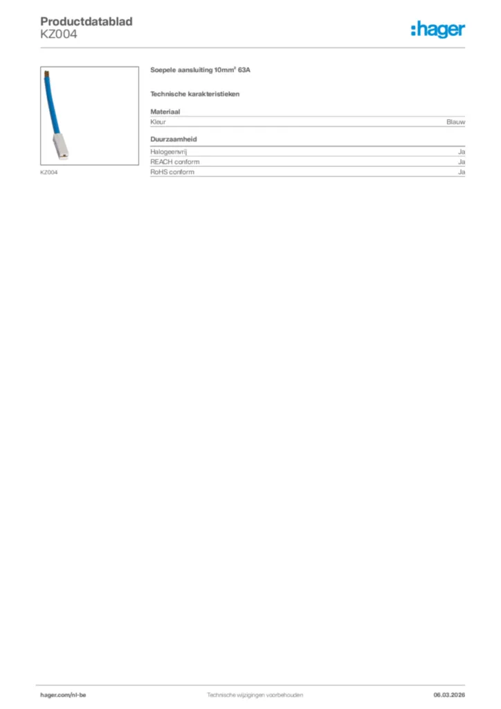 Afbeelding Hager Productdatablad KZ004 | Hager Belgium