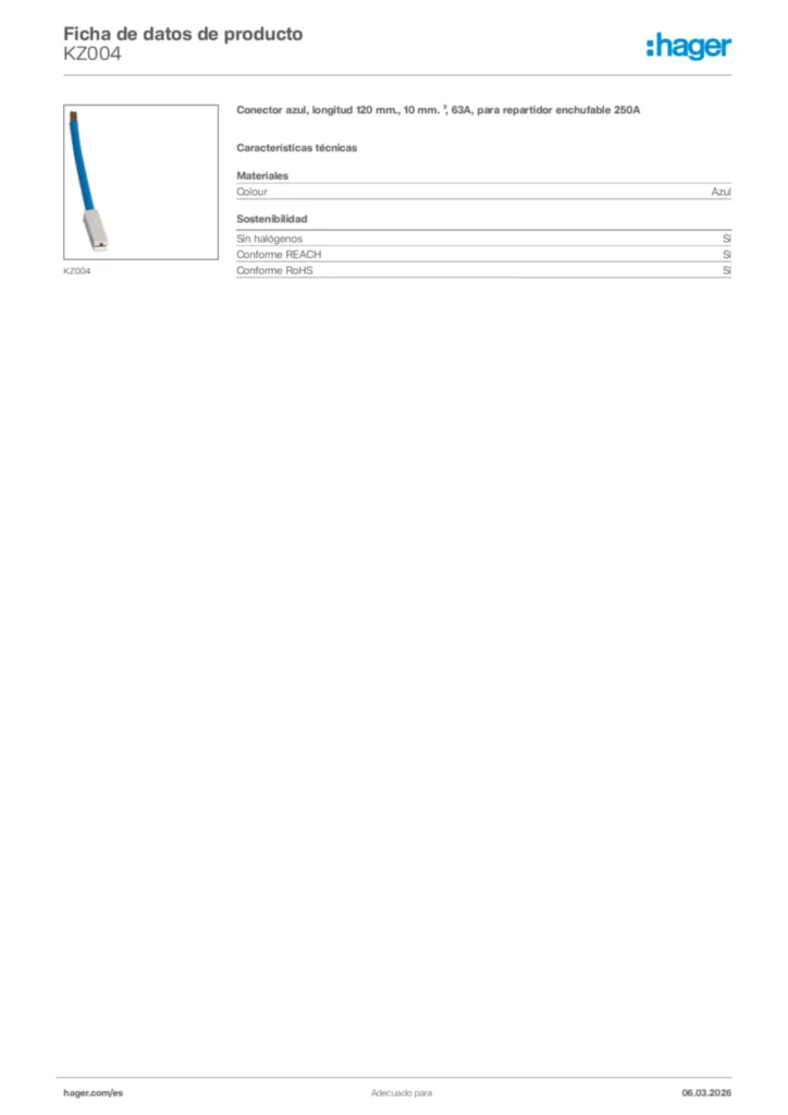 Imagen Hager Ficha de datos de producto KZ004 | Hager España