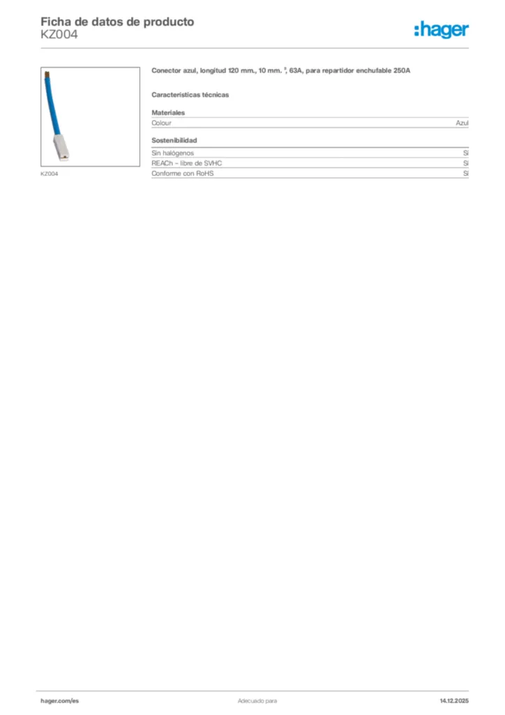 Imagen Hager Ficha de datos de producto KZ004 | Hager España