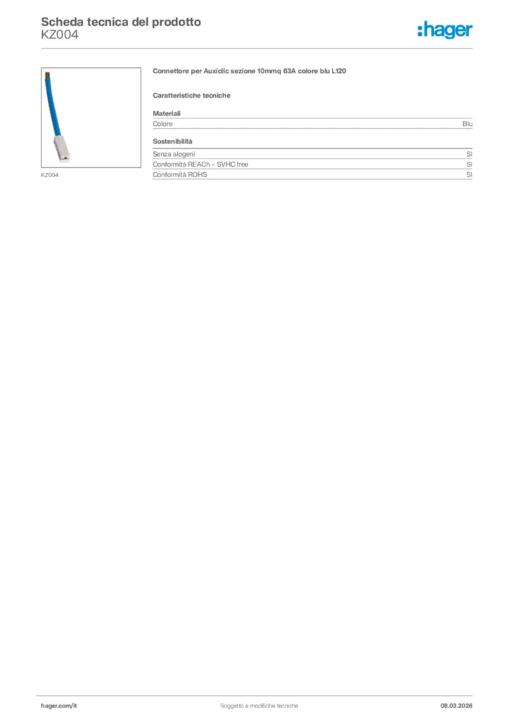 Immagine Hager Scheda tecnica del prodotto KZ004 | Hager Italia