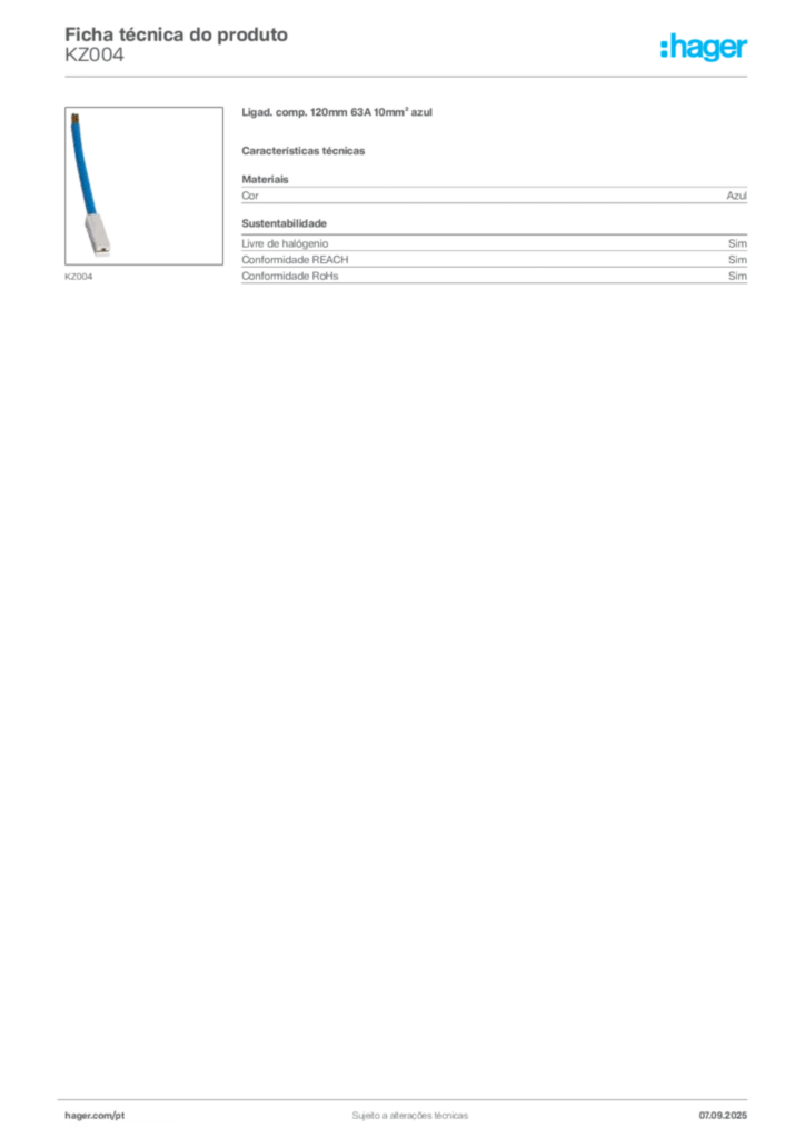 Imagem Hager Ficha técnica do produto KZ004 | Hager Portugal