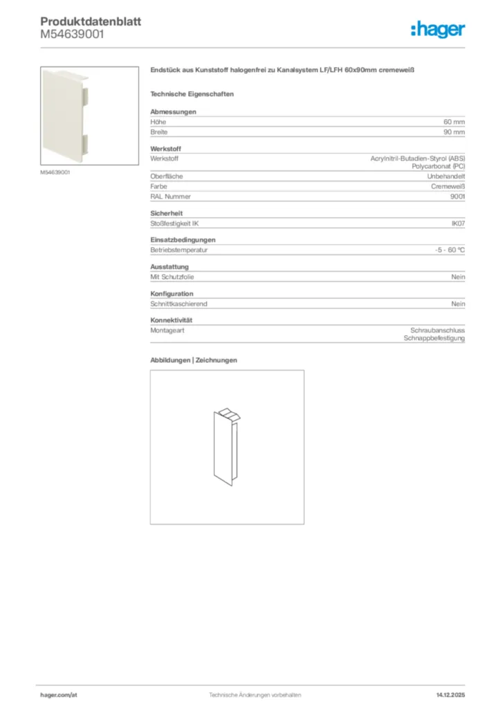 Bild Hager Produktdatenblatt M54639001 | Hager Deutschland