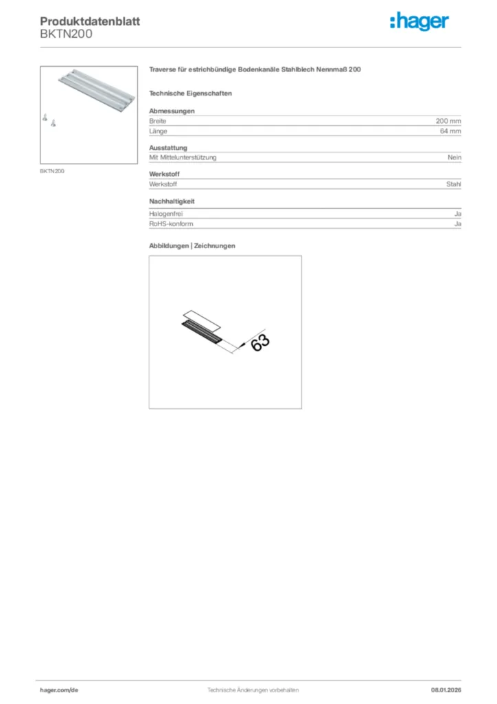 Bild Hager Produktdatenblatt BKTN200 | Hager Deutschland
