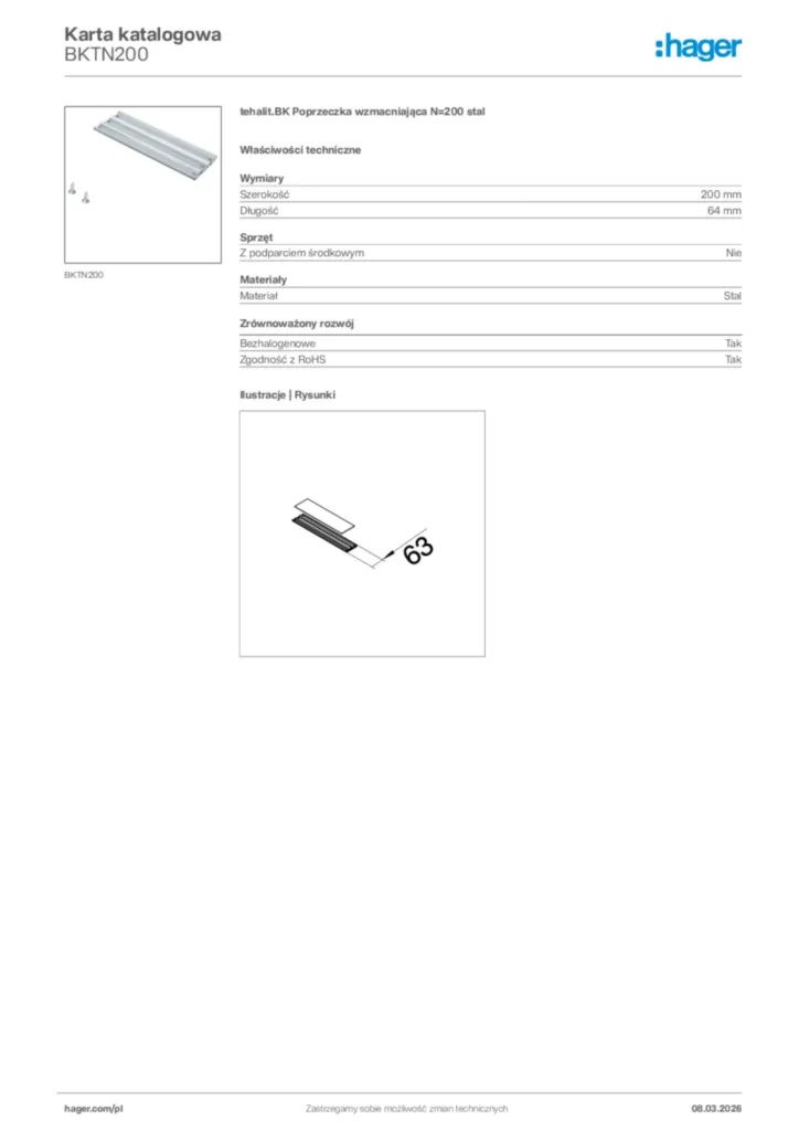 Zdjęcie Hager Karta katalogowa BKTN200 | Hager Polska