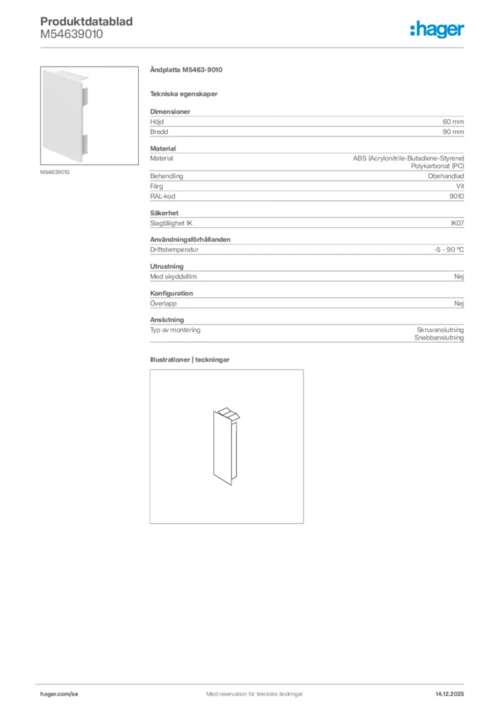 Bild Hager Produktdatablad M54639010 | Hager Sverige