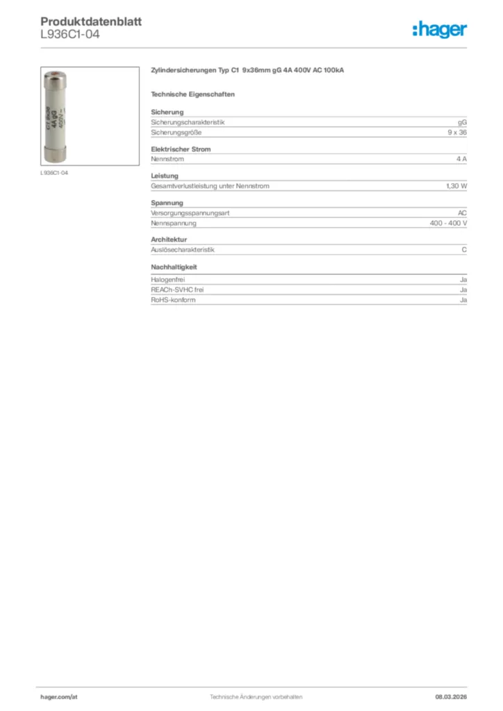 Bild Hager Produktdatenblatt L936C1-04 | Hager Deutschland