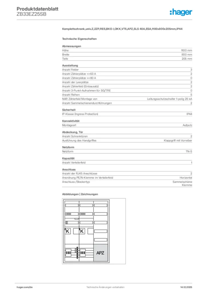 Bild Hager Produktdatenblatt ZB33EZ25SB | Hager Deutschland