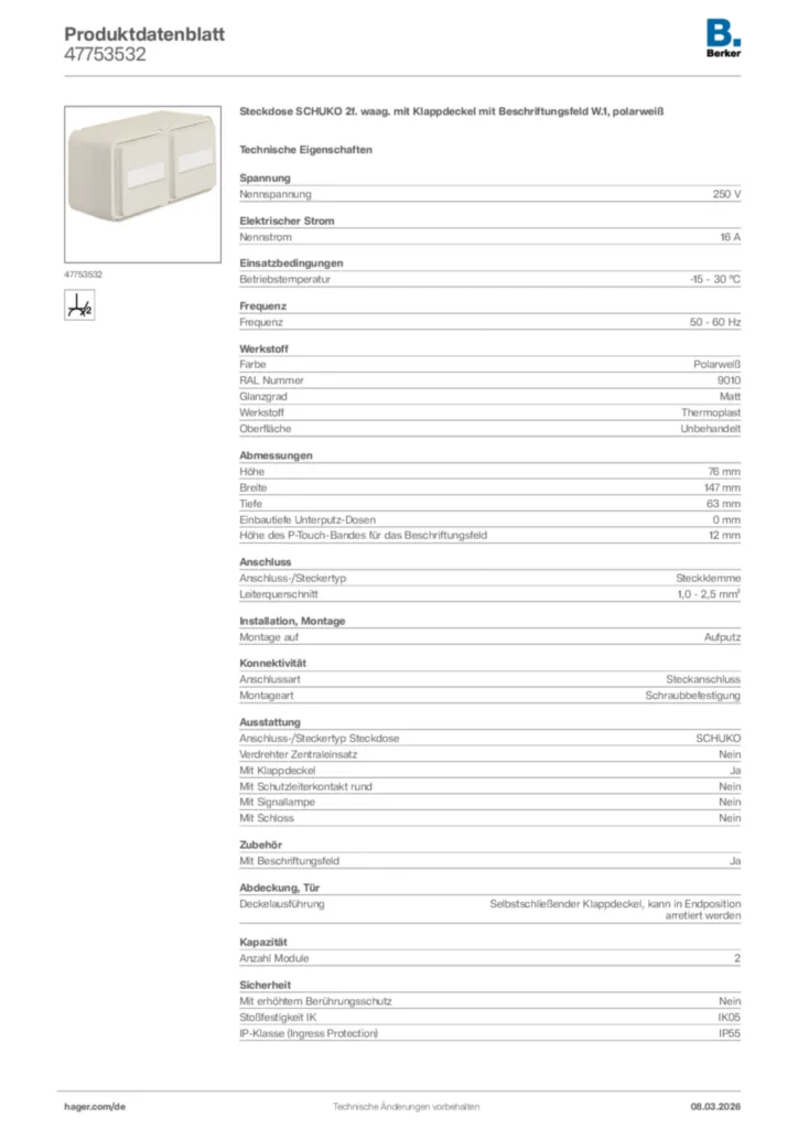 Bild Berker Produktdatenblatt 47753532 | Hager Deutschland