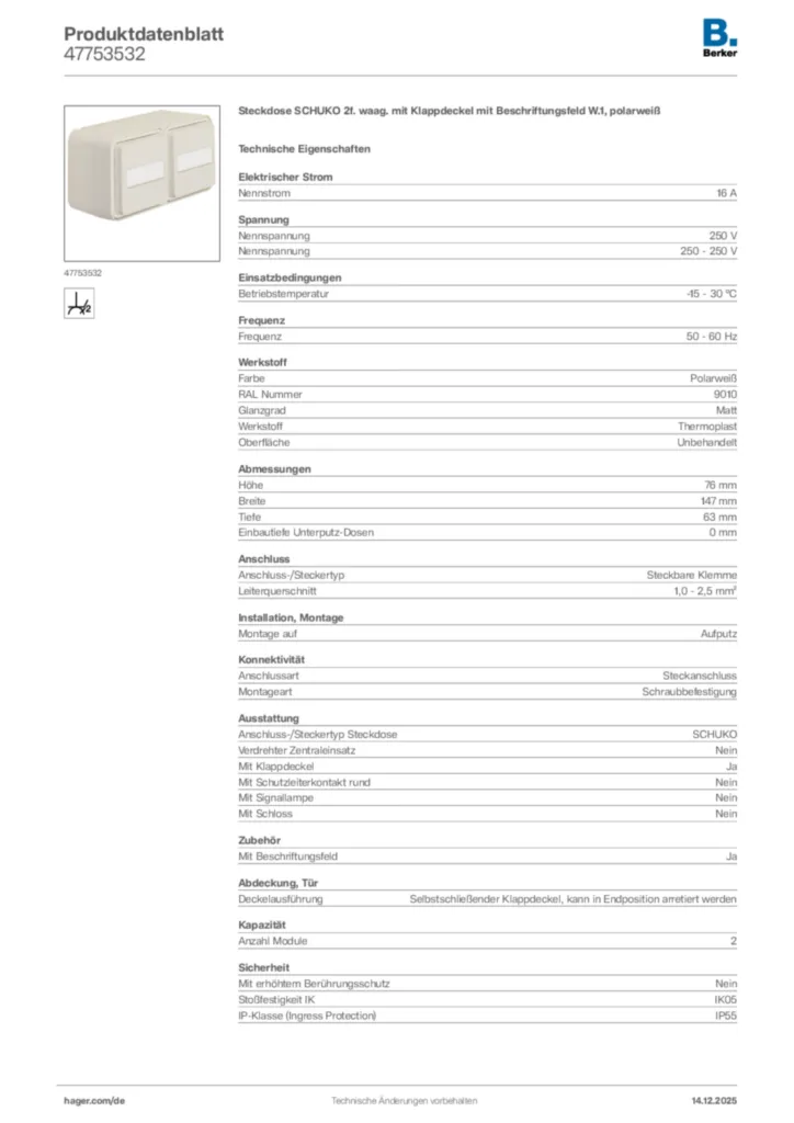 Bild Berker Produktdatenblatt 47753532 | Hager Deutschland