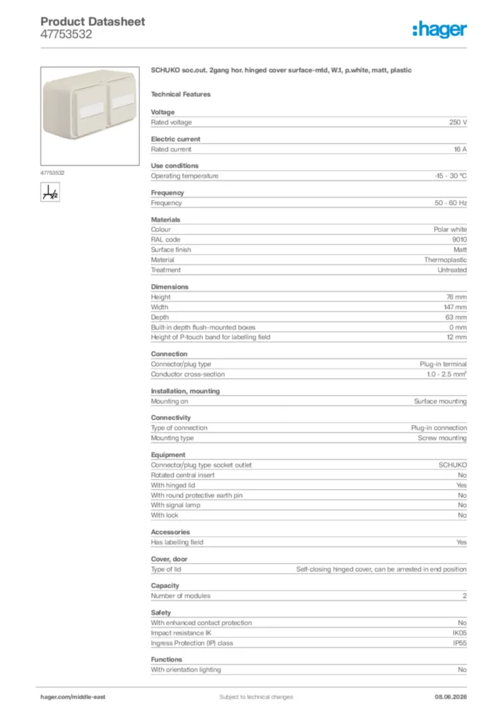 Image Hager Product data sheet 47753532  | Hager