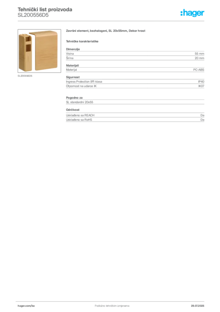 Slika Hager Product data sheet SL200556D5  | Hager