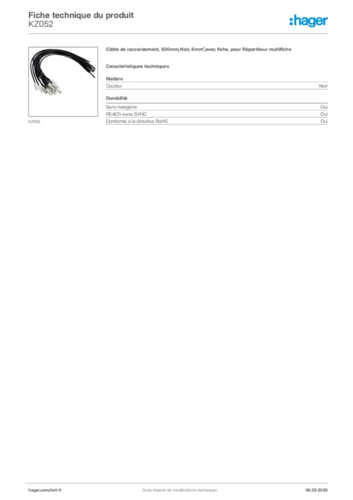 Image Hager Fiche technique du produit KZ052 | Hager Afrique