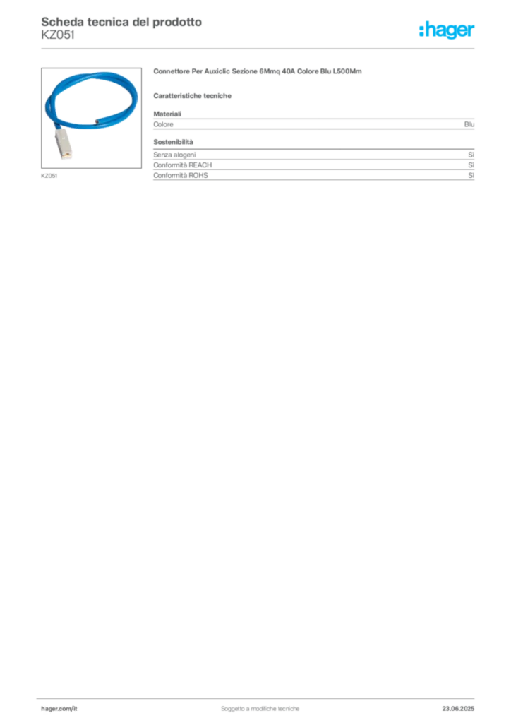 Immagine Hager Scheda tecnica del prodotto KZ051 | Hager Italia