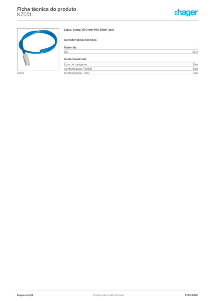Imagem Hager Ficha técnica do produto KZ051 | Hager Portugal