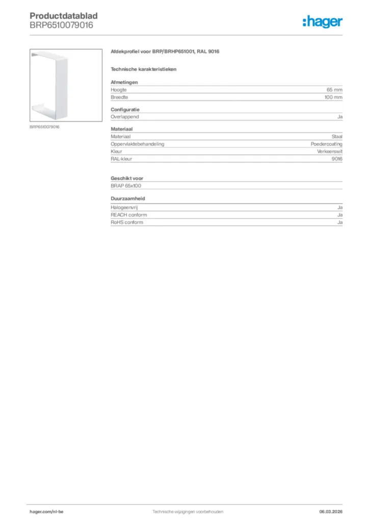 Afbeelding Hager Productdatablad BRP6510079016 | Hager Belgium