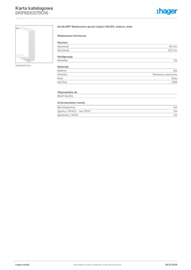 Zdjęcie Hager Karta katalogowa BRP6510079016 | Hager Polska
