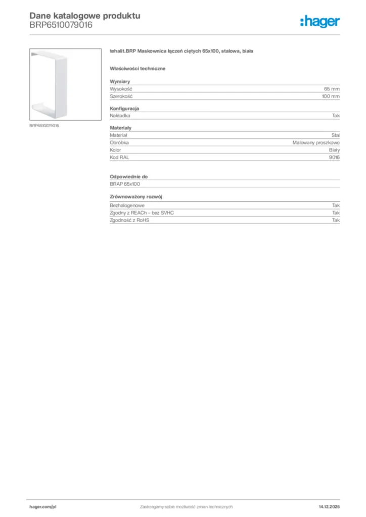 Zdjęcie Hager Karta katalogowa BRP6510079016 | Hager Polska