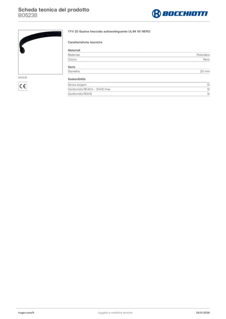 Immagine Bocchiotti Scheda tecnica del prodotto B05238 | Hager Italia