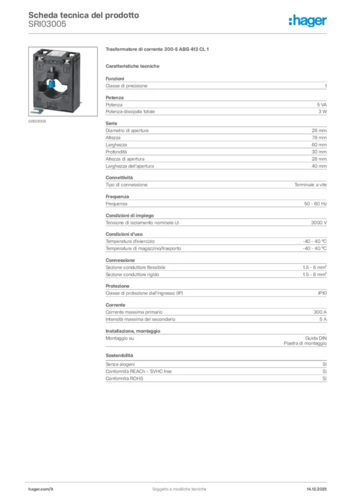 Immagine Hager Scheda tecnica del prodotto SRI03005 | Hager Italia