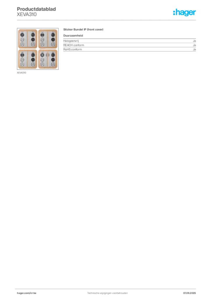 Afbeelding Hager Productdatablad XEVA310 | Hager Belgium