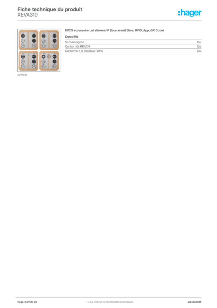 Image Hager Fiche technique du produit XEVA310 | Hager Suisse