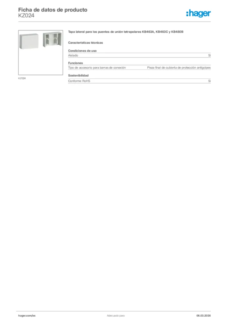 Imagen Hager Ficha de datos de producto KZ024 | Hager España