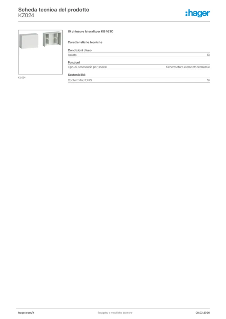 Immagine Hager Scheda tecnica del prodotto KZ024 | Hager Italia