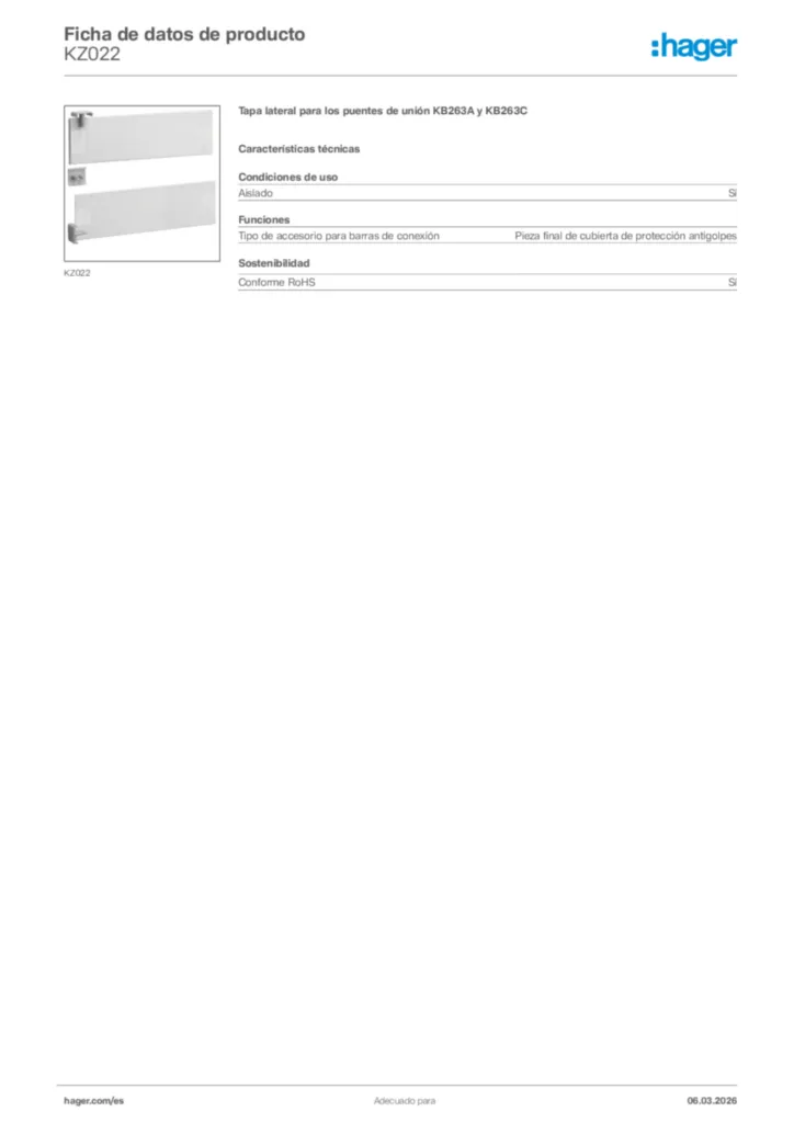 Imagen Hager Ficha de datos de producto KZ022 | Hager España