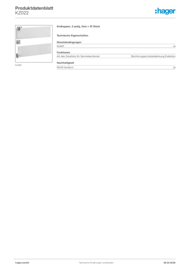 Bild Hager Produktdatenblatt KZ022 | Hager Deutschland