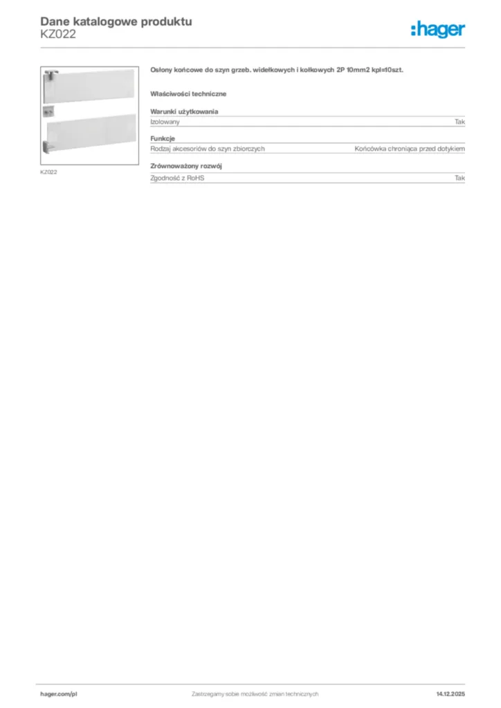 Zdjęcie Hager Karta katalogowa KZ022 | Hager Polska