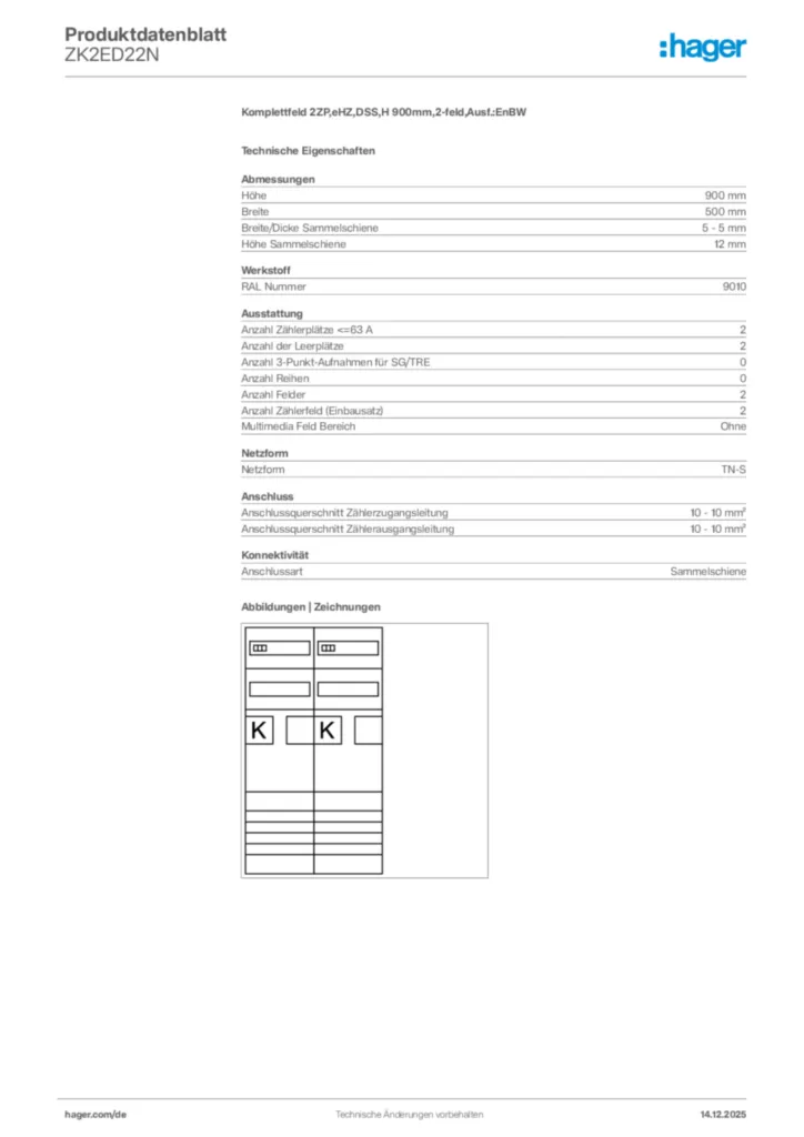 Bild Hager Produktdatenblatt ZK2ED22N | Hager Deutschland