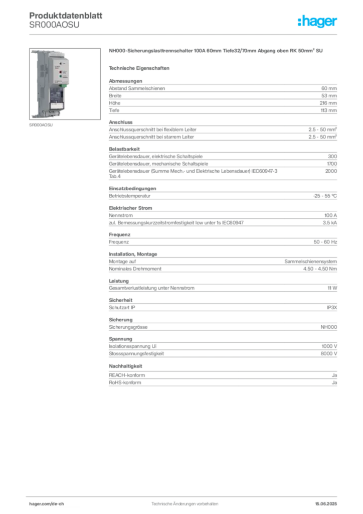Bild Hager Produktdatenblatt SR000AOSU | Hager Schweiz