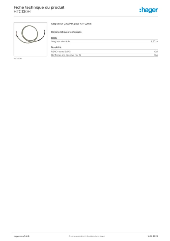 Image Hager Fiche technique du produit HTC130H | Hager Afrique