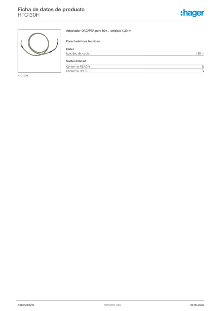 Imagen Hager Ficha de datos de producto HTC130H | Hager España