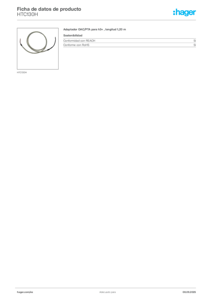 Imagen Hager Ficha de datos de producto HTC130H | Hager España