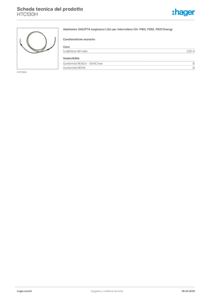 Immagine Hager Scheda tecnica del prodotto HTC130H | Hager Italia