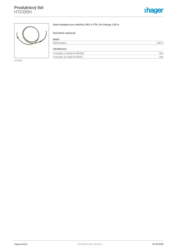 Obrázek Hager Product data sheet HTC130H | Hager