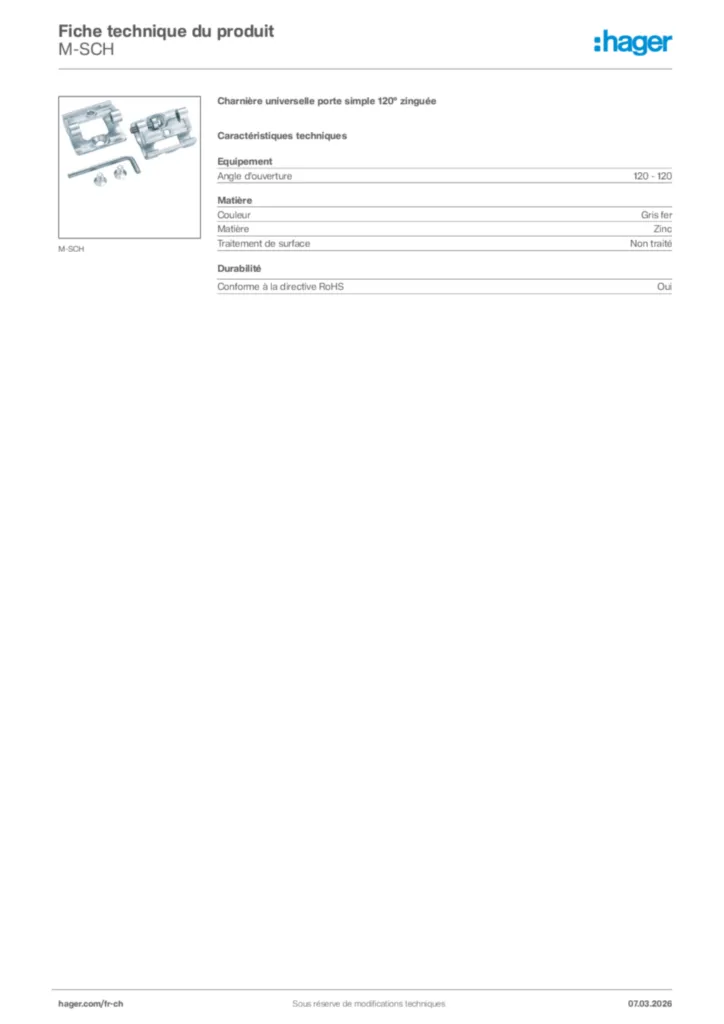 Image Hager Fiche technique du produit M-SCH | Hager Suisse