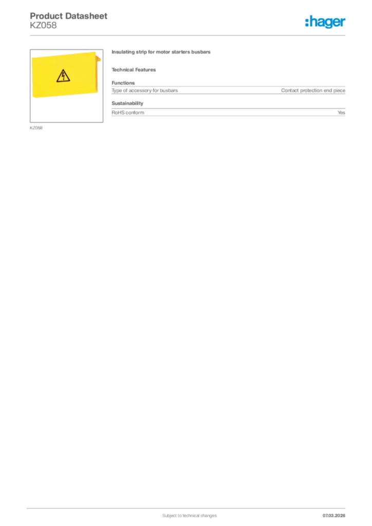 Image Hager Product data sheet KZ058  | Hager Africa