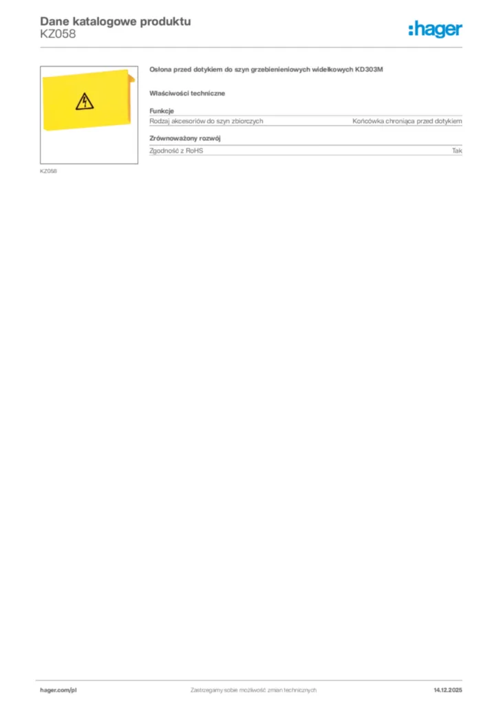 Zdjęcie Hager Karta katalogowa KZ058 | Hager Polska