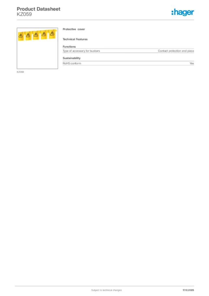 Image Hager Product data sheet KZ059  | Hager Africa