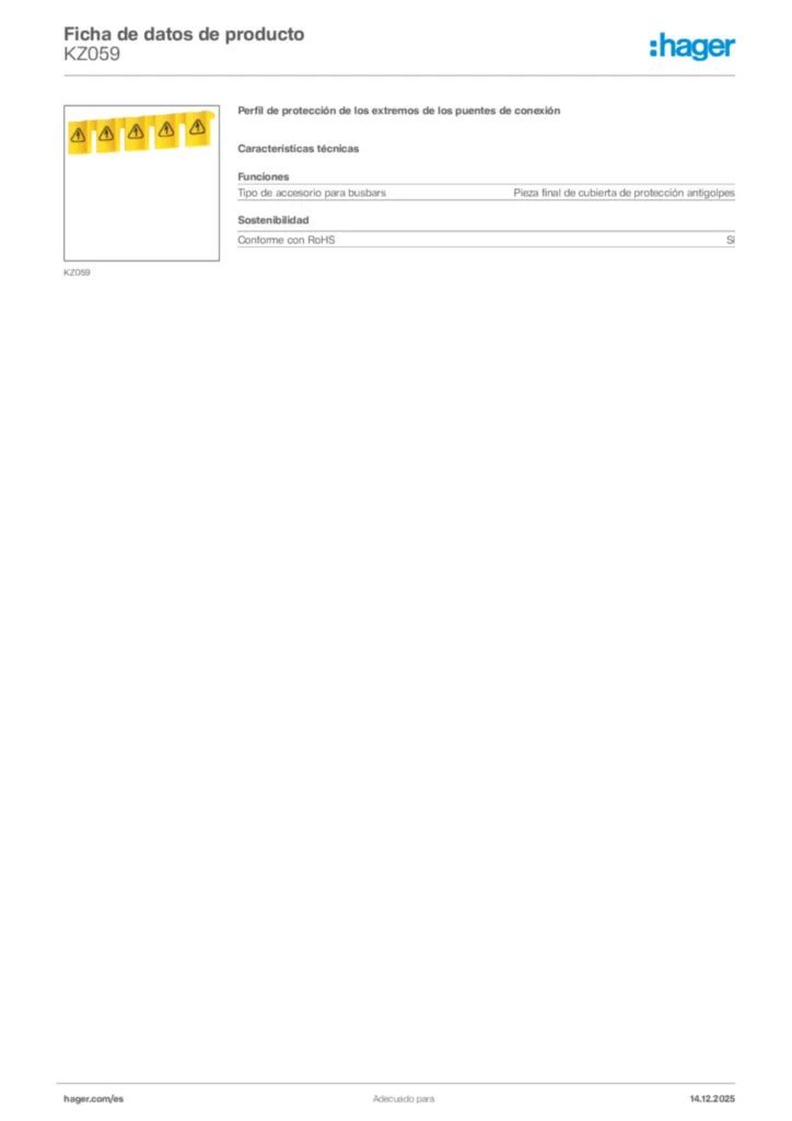 Imagen Hager Ficha de datos de producto KZ059 | Hager España