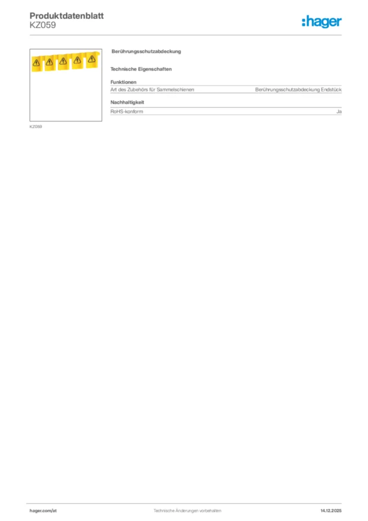 Bild Hager Produktdatenblatt KZ059 | Hager Deutschland