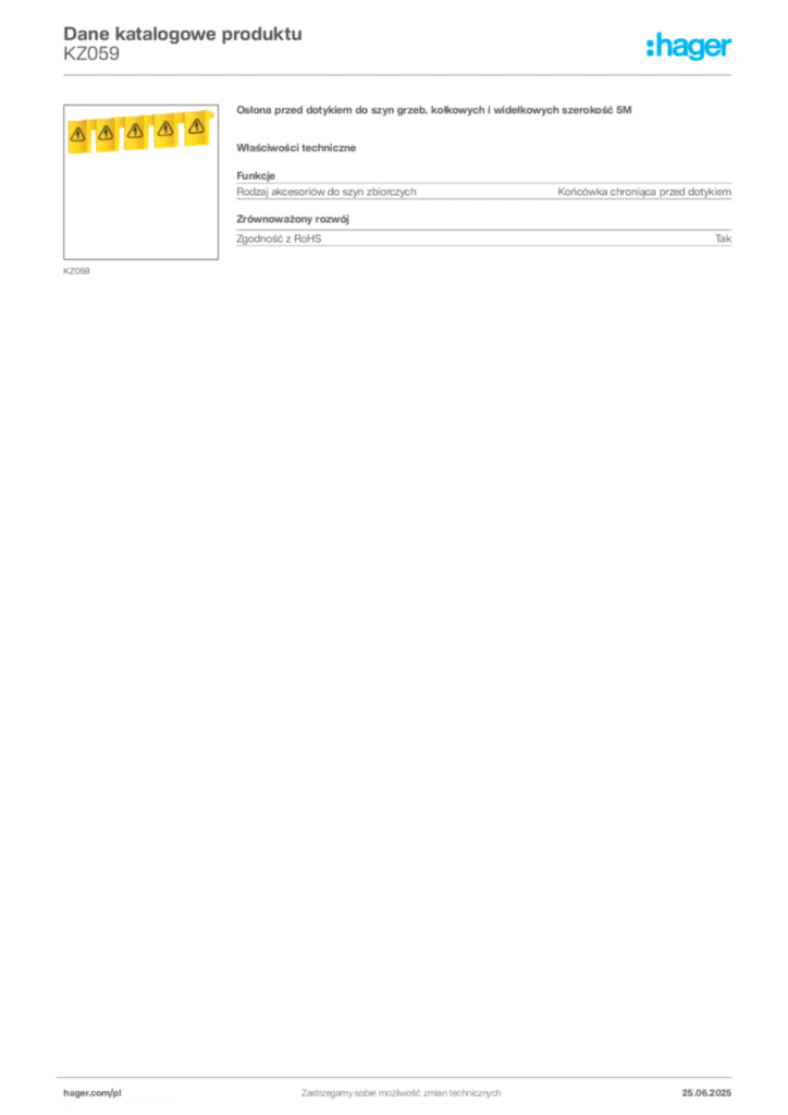 Zdjęcie Hager Karta katalogowa KZ059 | Hager Polska