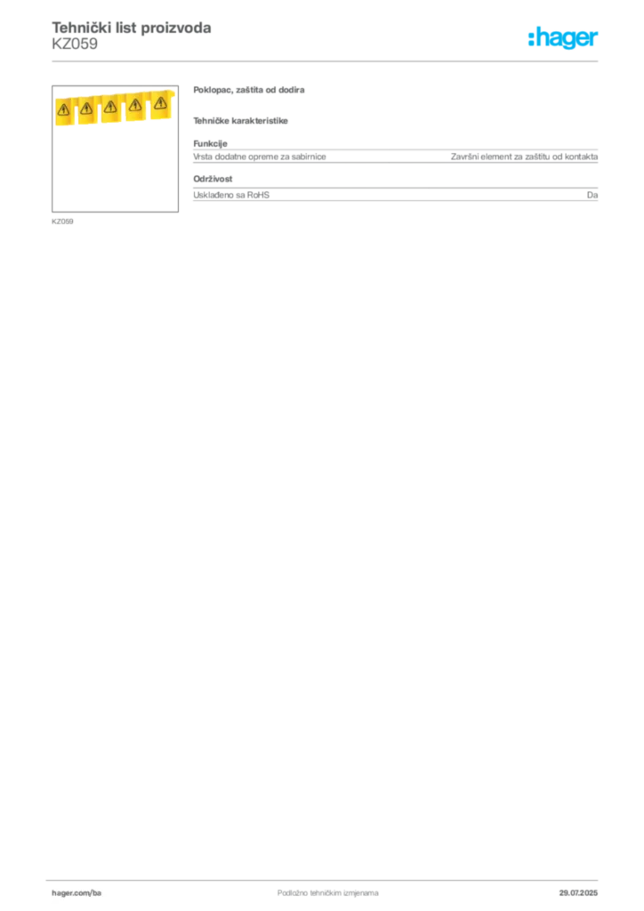 Slika Hager Product data sheet KZ059  | Hager
